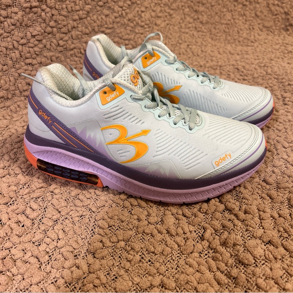GDefy Women's Athletic Shoes - Light Blue with Orange Accents
